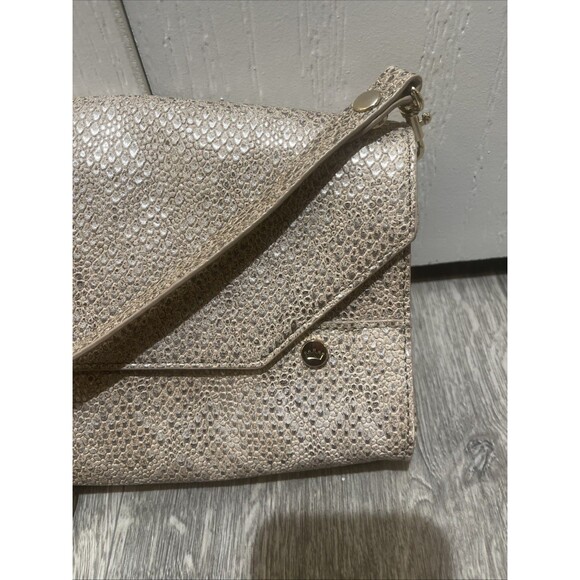 ELAINE TURNER Women's Gold Colored Leather Snakeskin Print Shoulder Handbag - Picture 3 of 13